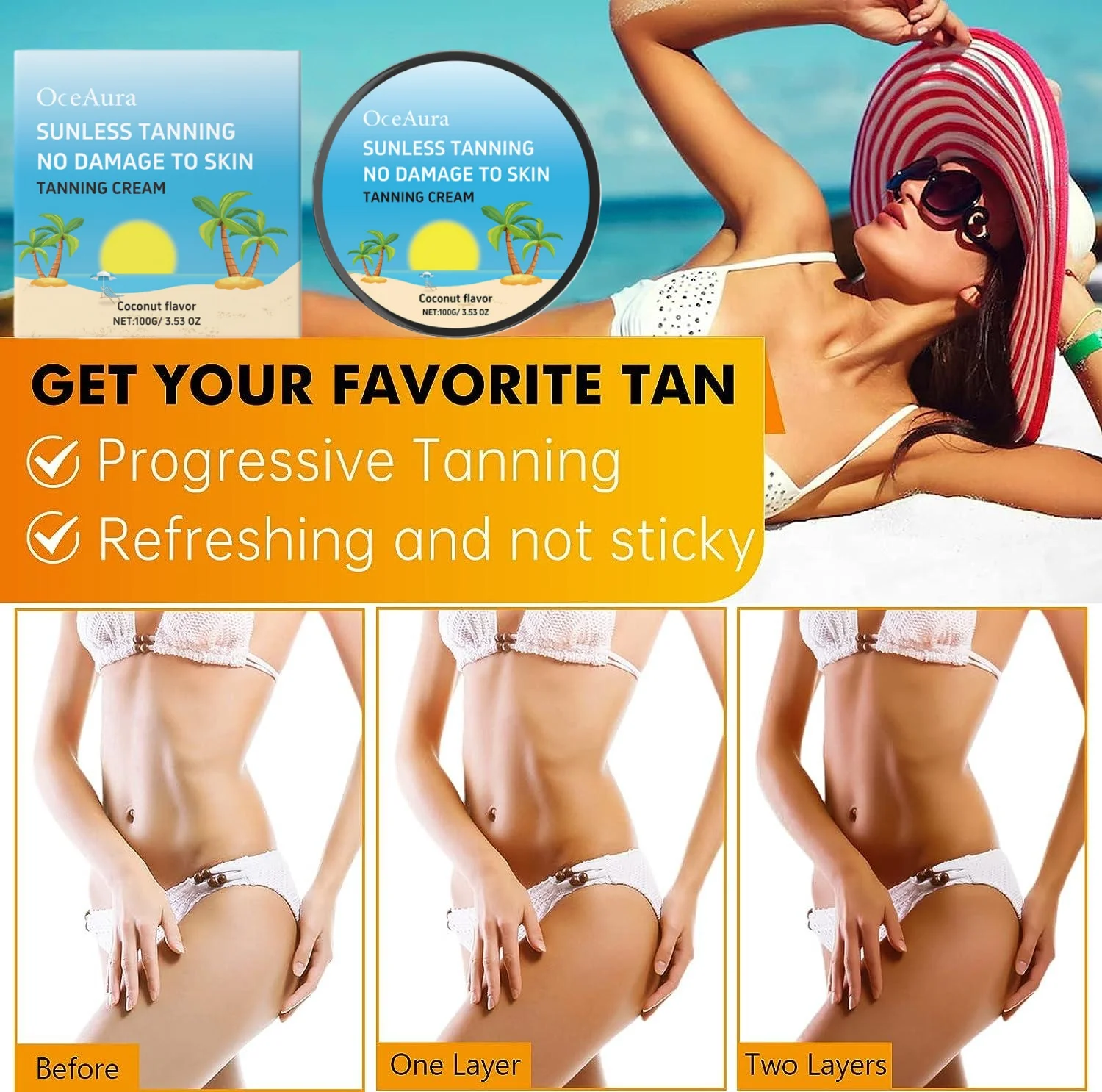 

Summer Tanning Aid Cream Sun-Free Bronzing Nourishing Self Tanning Accelerator Lotion Face Body Tanner Booster Natural Glow Skin