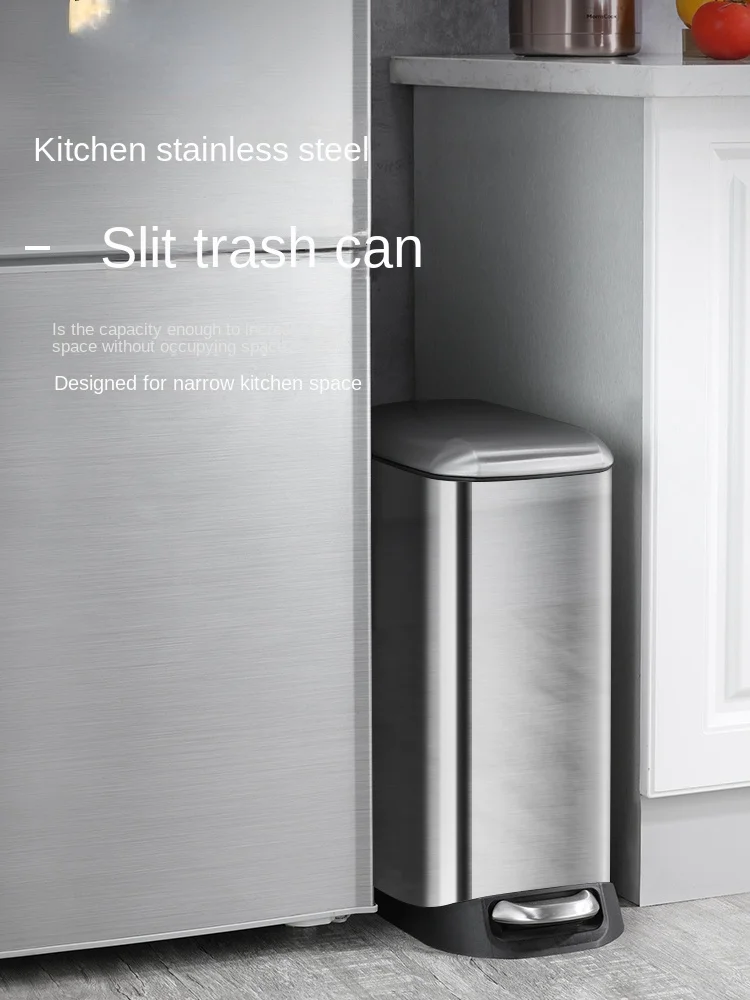 Kitchen Crack Trash Can Deodorant Stainless Steel Foot Covered Cabinet Special Narrow Trash Can Medium High