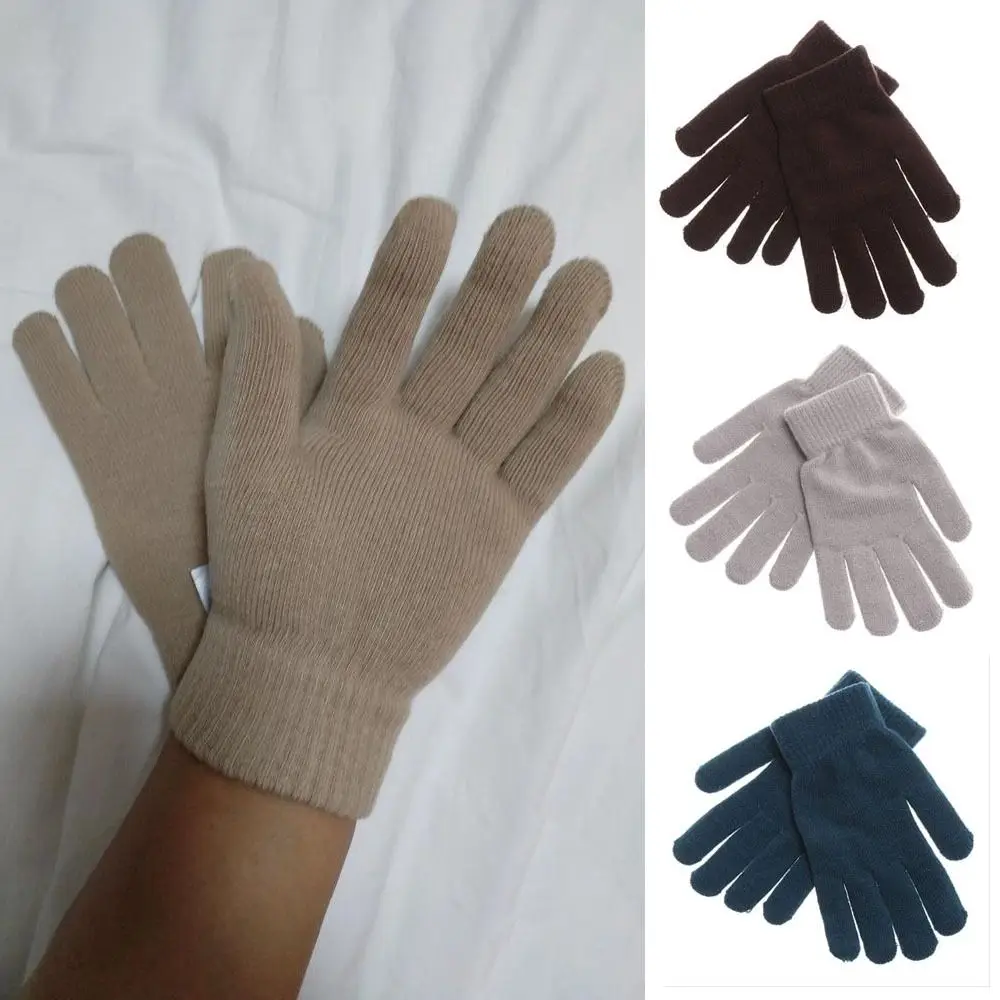 Unisex Thicken Full Fingered Gloves Winter Warm Thermal Wrist Warmer Ribbed Knitted Gloves Lining Women Men Mittens Gifts