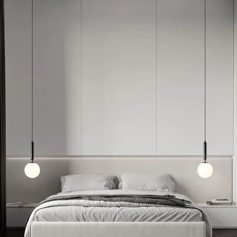 الحديثة بسيطة كرة زجاجية قلادة ضوء LED غرفة نوم فاخرة السرير مصباح معلق كرة الحليب الشمال الحد الأدنى خط طويل غرفة المعيشة #6