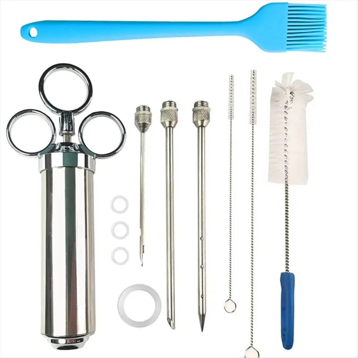 ABZT 304-Stainless Steel Meat Injector Syringe Kit with 3 Marinade Needles for BBQ Grill Smoker, Turkey, Beef, Brisket, Fish