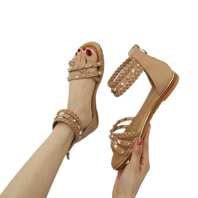 2025 High Quality New Women's Summer Bohemian Sandals Versatile Fairy Style Flat Bottom Fashion Fringed Roman Shoes for Women