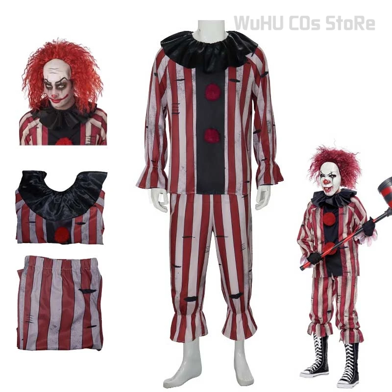 ฮาโลวีนสยองขวัญน่ากลัวClown Nightmere Party Creepy Killer Clownคอสเพลย์เครื่องแต่งกายวิกผมสีแดงปาร์ตี้Carnivalผู้หญิงMasqueradeชุด