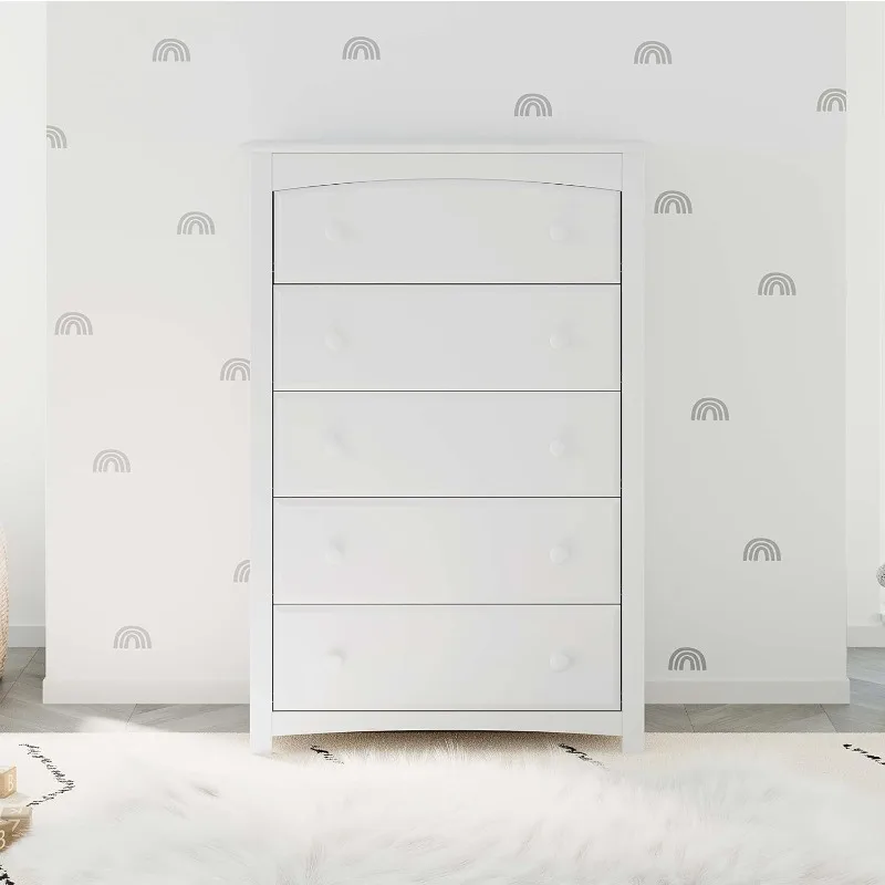 Kenton 5 Drawer Dresser (White) for Kids Bedroom, Nursery Dresser Organizer, Chest of Drawers with 5 Drawers