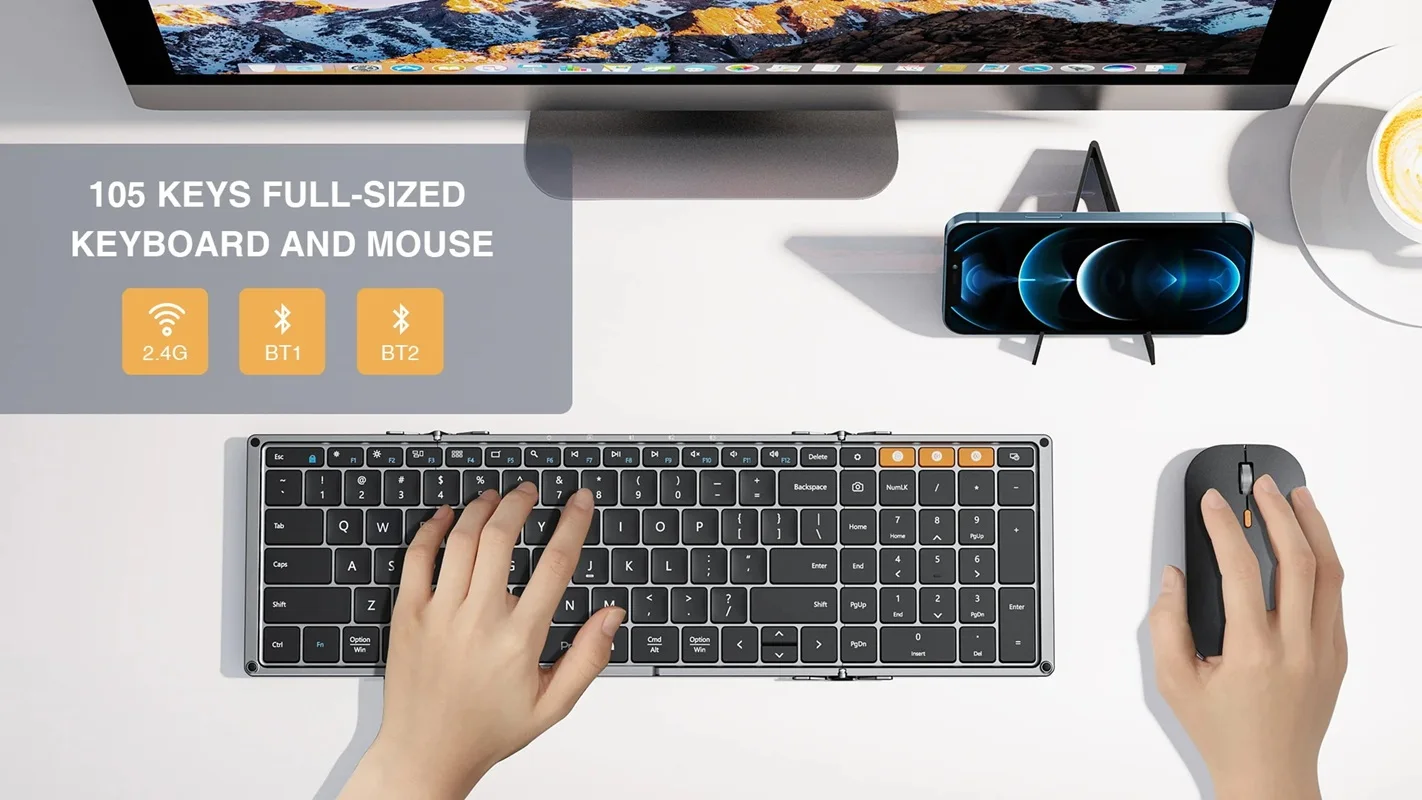 ProtoArc 折りたたみ式キーボードとマウス、XKM01 コンボ ビジネス トラベル用 2.4G+デュアル Bluetooth ポータブル ラップトップ iPad タブレット用