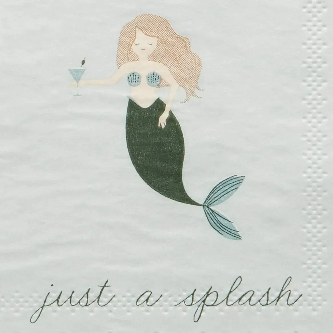 

[XMSJ-Limited Stock, Buy Now!]Blue 'Just a Splash' Mermaid Beverage and Cocktail Napkins, 20pc, 5" W x 5" L