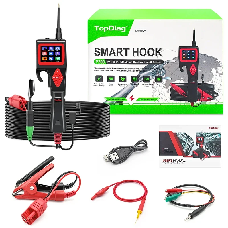 

New 2024 TopDiag Jdiag P200 12V 24V SMART HOOK Power Probe Car Circuit Analyzer Tester Digital Test Electrical System Detector