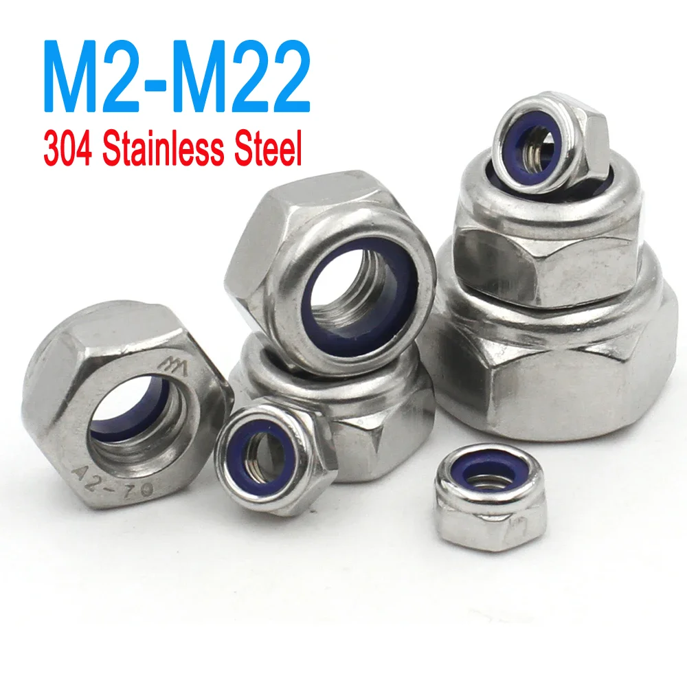 

DIN985 M2 M2.5 M3 M4 M5 M6 M8 M10 M12 M14 M16 M18 M20 M22 304 Stainless Steel Nylon Insert Hex Lock Nut