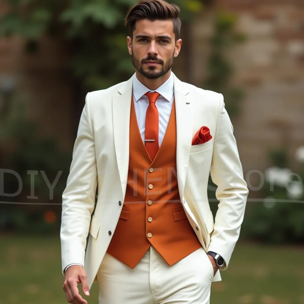 

Chic Suits for Men Elegant Groom Wedding Party Fashion 3 Pieces Formal Notch Lapel Single Breasted Tuxedos (Jacket+Vest+Pants)