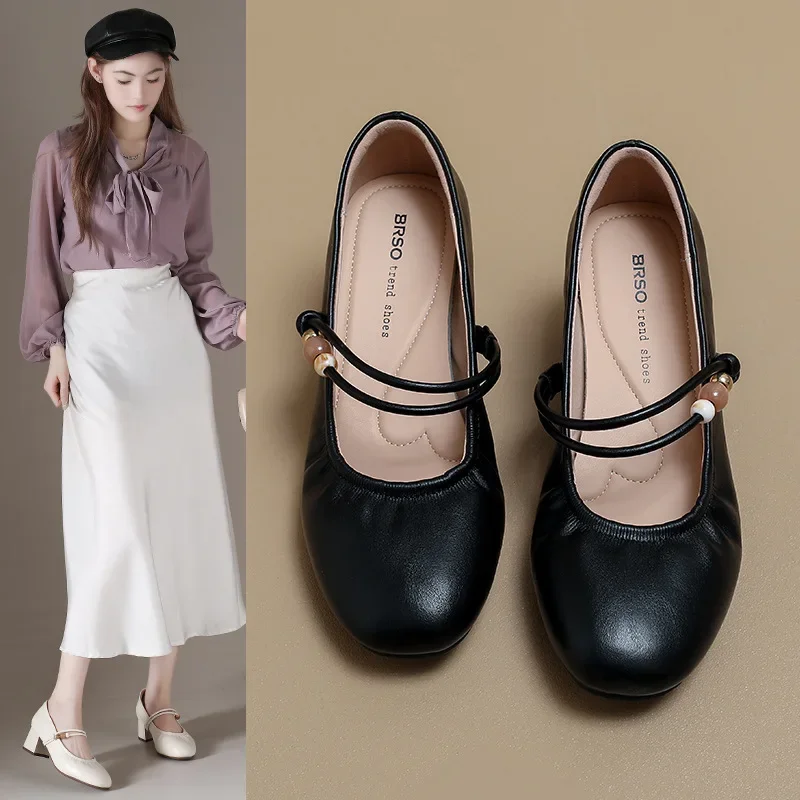 ماري جينس أحذية نسائية 2025 الخريف أحذية من الجلد للتنانير كعب سميك حذا فردي للسيدات حزام من الجلد الناعم عالية الكعب النساء #1