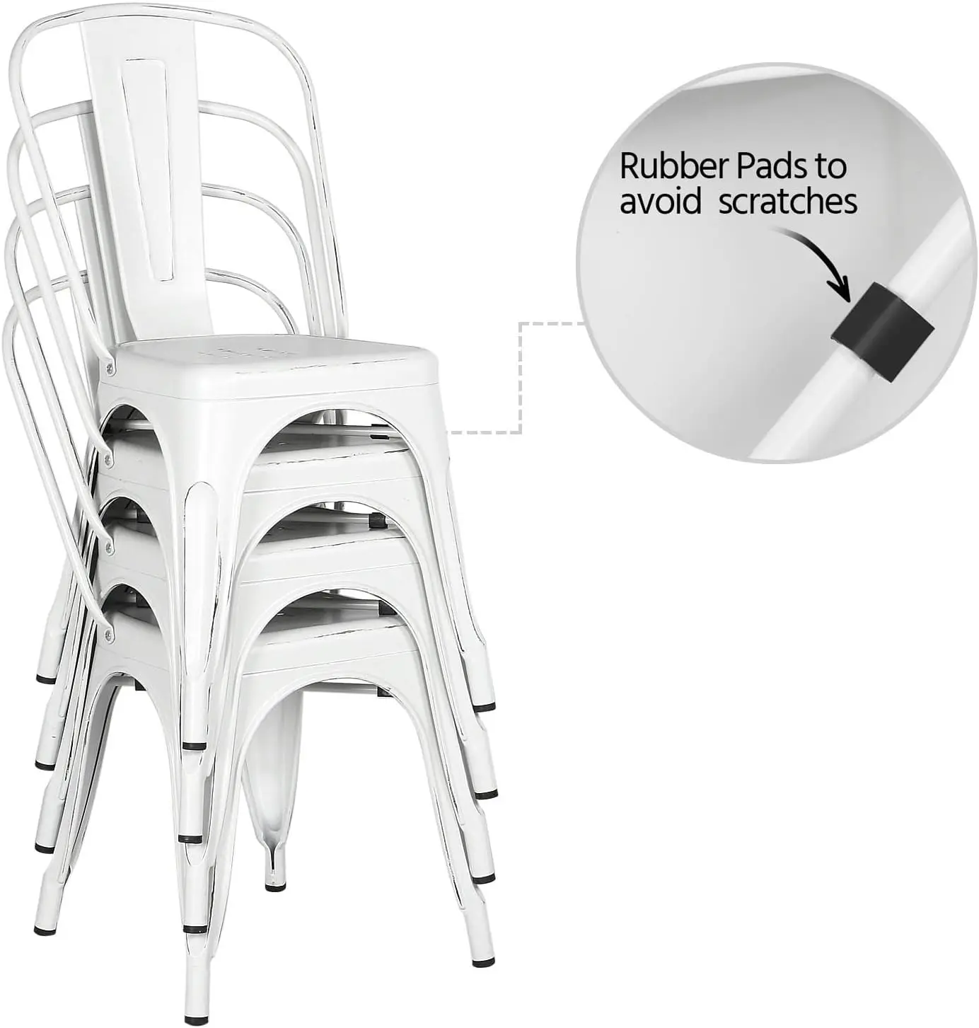 Metal Kitchen Dining Chairs Indoor-Outdoor Distressed Style Stackable Side Coffee Chairs in Distressed White, Set of 4