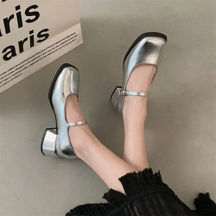 2023 Design Buckle Pumps Thick Heels HIgh Heels for Lady Mary Jane Shoes Platform Waterprof JK Punk Shoes Footwear Square Heel