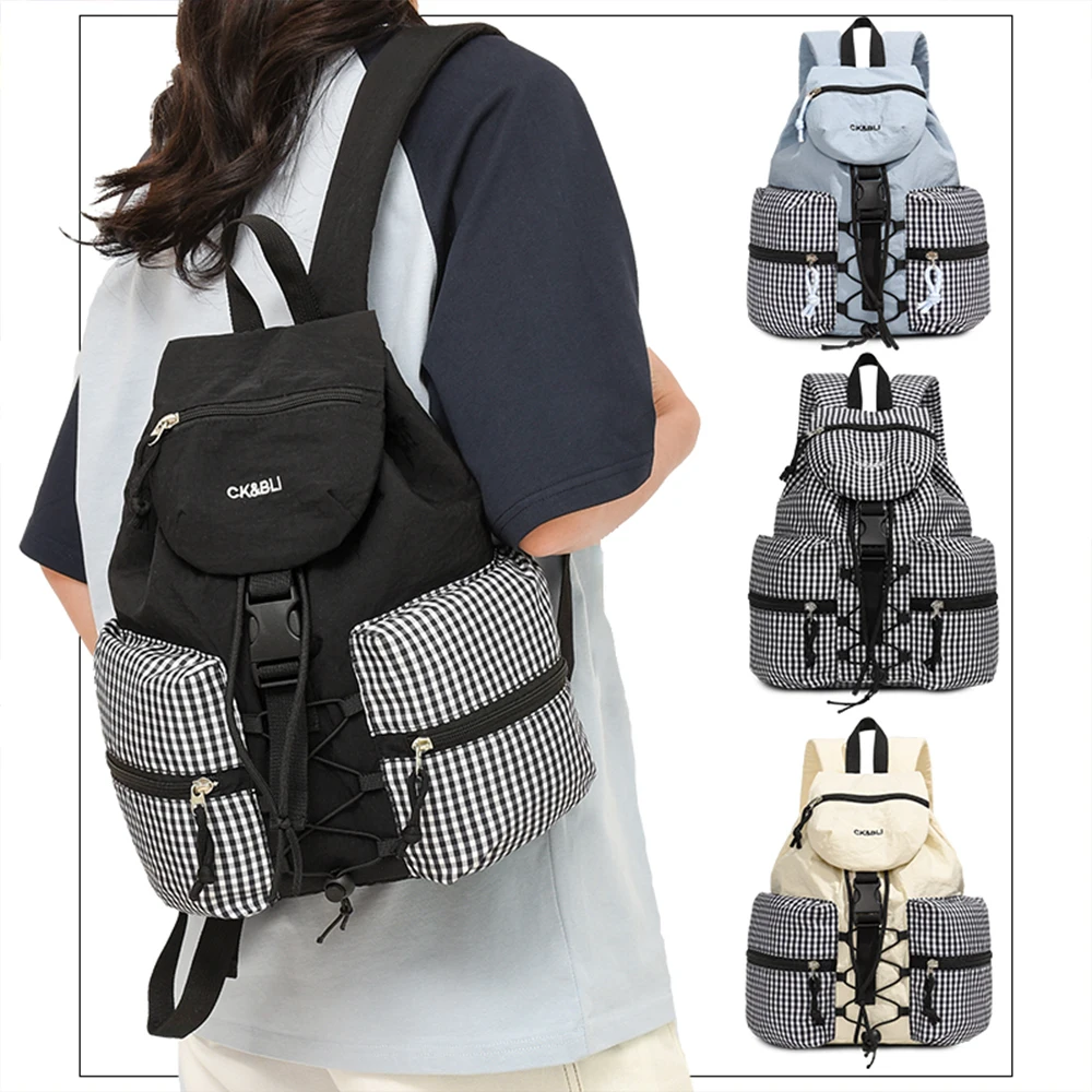 

Small Niche Design Black and White Checkered Lace Backpack, Large Capacity Commuting Casual Backpack, Versatile Backpack