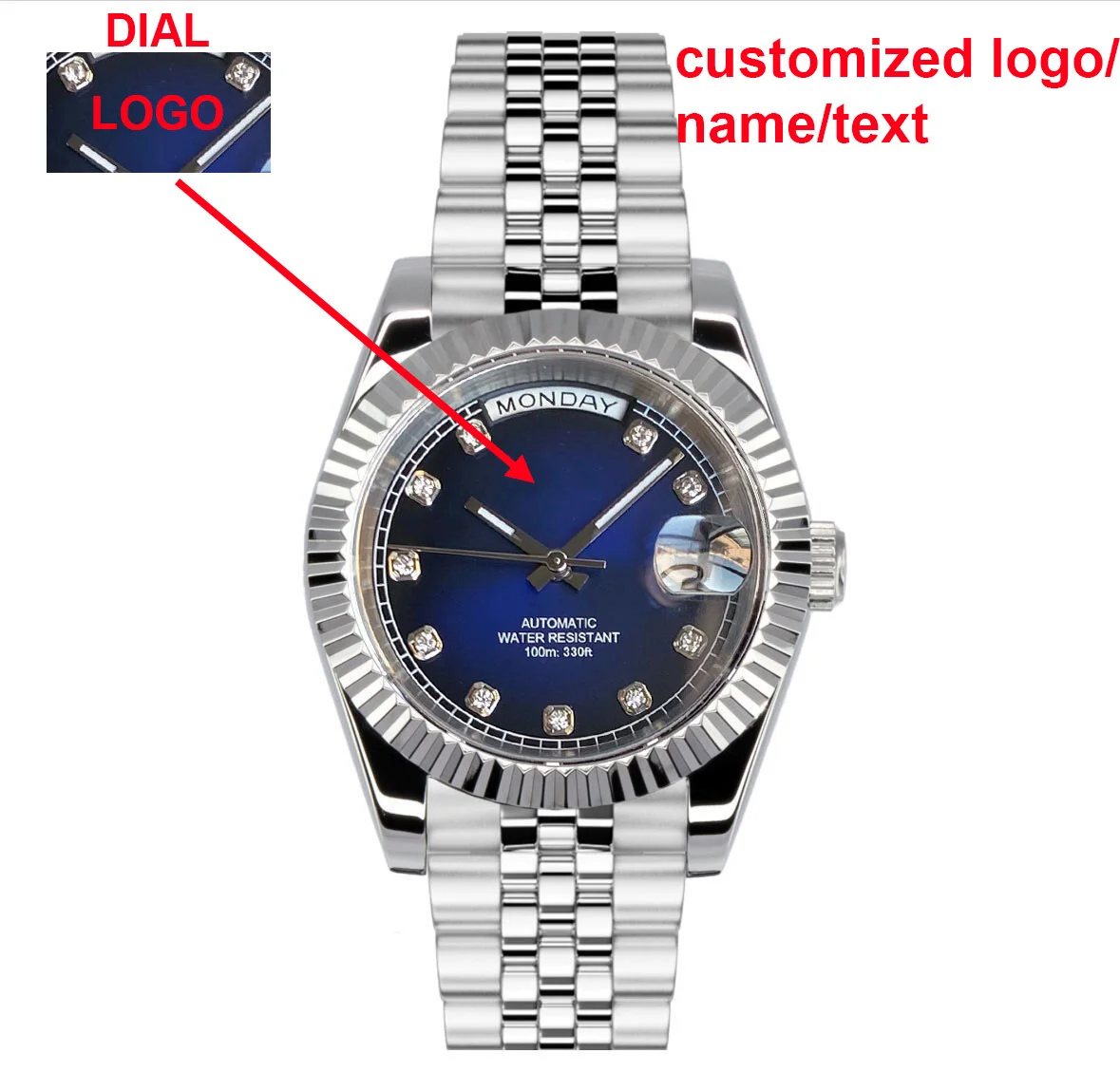

Customized logo 36mm 39mm 12 o'clock Date Week Sunburst Dial NH35A Automatic Movement Men Watch Sapphire Glass Stainless Steel