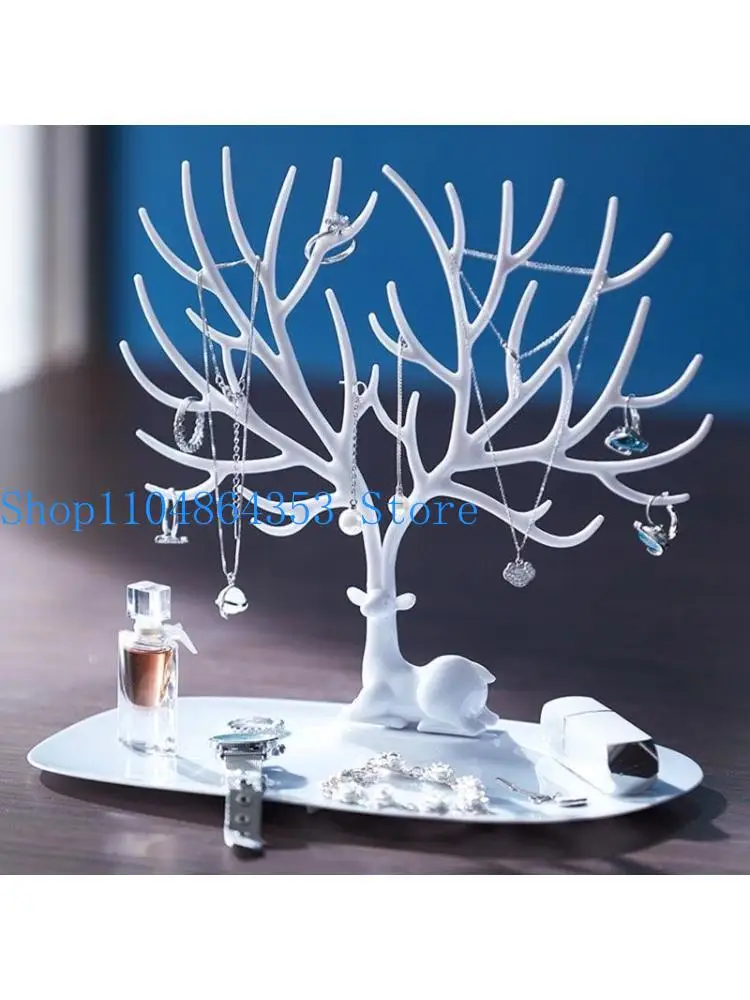 

652F Xmas Antler Jewelry Display Stand Earrings Necklaces Rings Bracelets Tray Tree