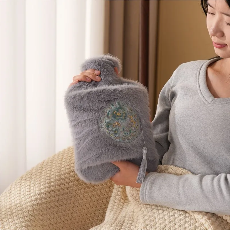 New Chinese Style Plush Hot Water Bag Water Injection Style Double Handed Hot Compress Warm Stomach Empty Hot Water Bag ZJ396