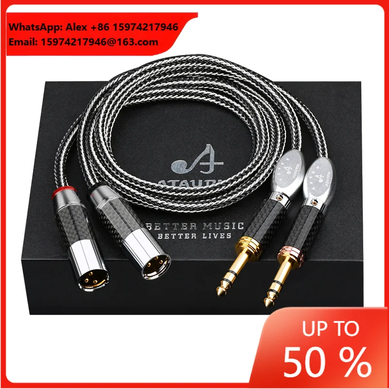 ATAUDIO Hifi Stereo One Pair 2XLR Cable To Dual 6.5mm Hi-end 16 Strands OCC Silver-plated Wire Braided Speaker Audio Cable