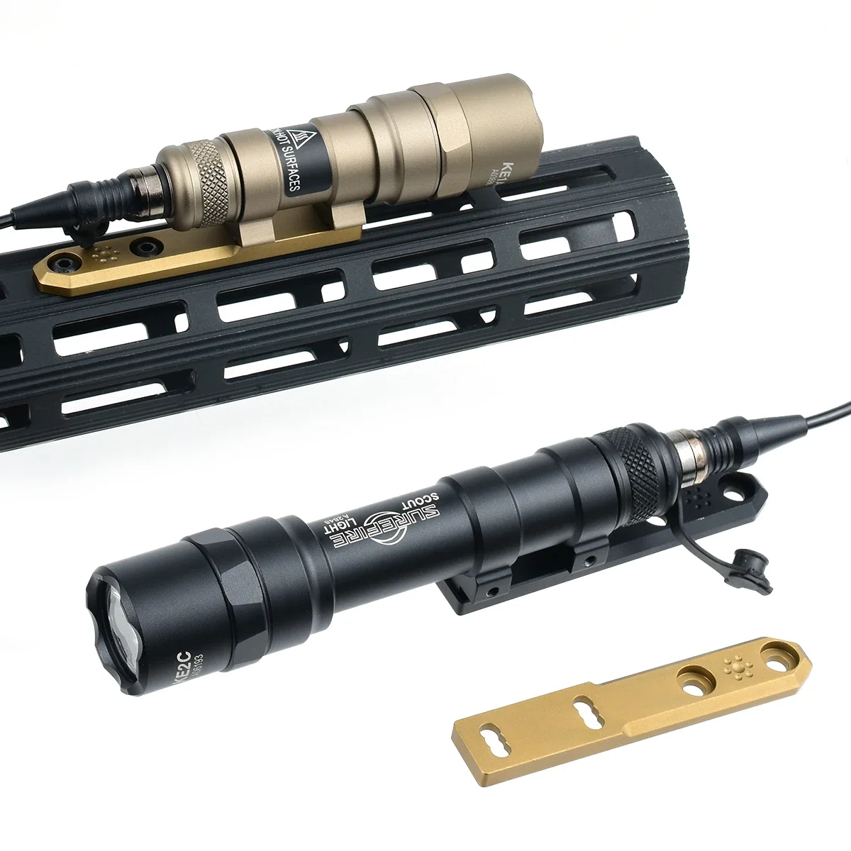 SureFire M300 M600 LED Scout Flashlight Kit, CNC Machined MLOK KEYMOD Mount Base, Pressure Switch Tactical Torch for 20mm Rail