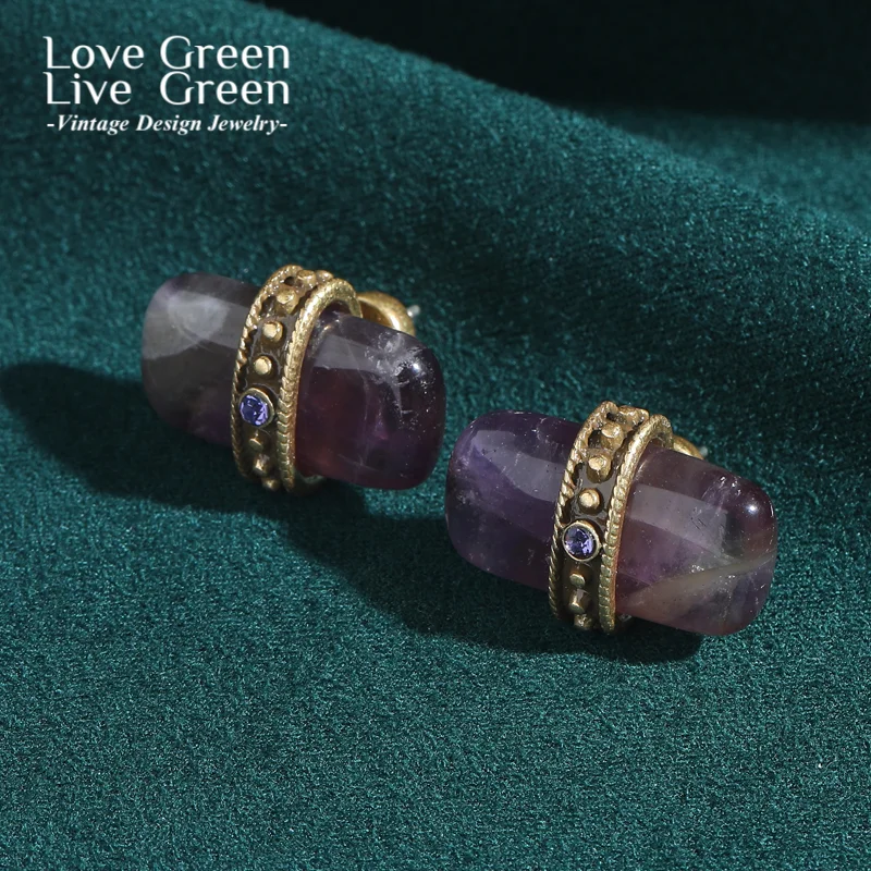

Vintage Purple Stone Stud Earring Rectangular Antique Gold Color Unique Rhinestone Fashion Jewelry For Women Designer Trend 2025