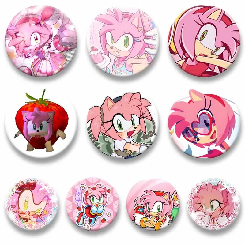 Niedliche Anime-Spielcharakter Amy Rose Brosche Cartoon Rollenspiel-Abzeichen Schmuck Emaille-Pins für Rucksack Kleidung Geschenke für Freunde – Detail 1
