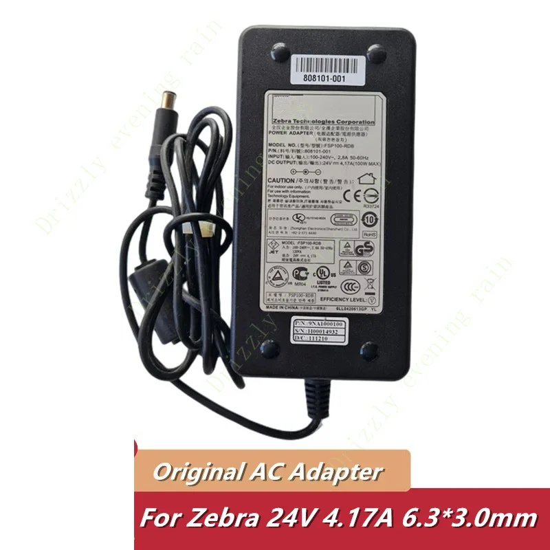 Genuine fsp100-rdb 24v 4.17a 100W 6.3x3.0mm 1300101-001 AC adapter for zebra zxp3 gx420d gx420t gx430t gx43 power supply charger