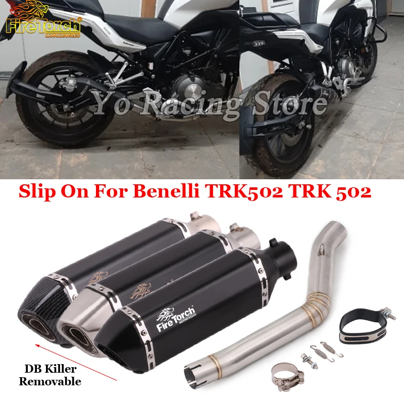 

Slip On For Benelli TRK502 TRK 502 Full System Motorcycle Exhaust Escape Modifide Middle Link Pipe With Moto Muffler DB Killer