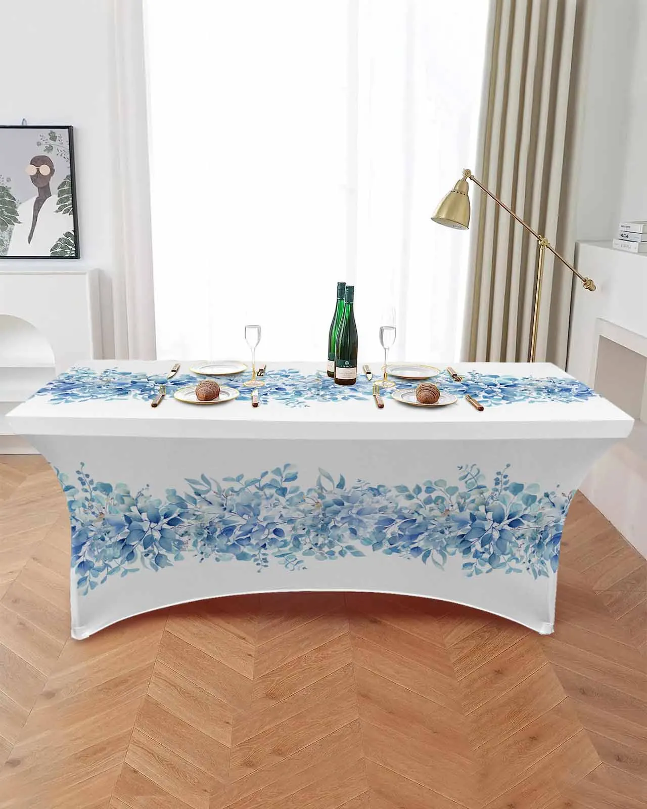 

Plants Eucalyptus Leaves Illustrations Elastic Table Skirt Wedding Birthday Table Decoration Table Skirt Tablecloth for Party