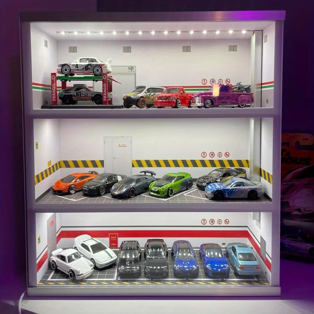 

[Model Display Cabinet] 3-Tier PVC Model Display Cabinet - for Car Models & Toy Cars - Dust-Proof LED Lighted