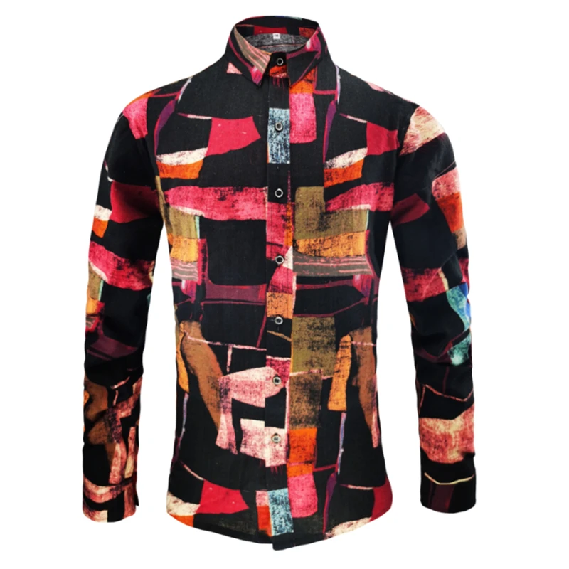 

Vintage Style 3D Print Shirts For Men Long Sleeved Harajuku Design Spring Quality Cotton&Linen Streetwear Slim Camisas De Hombre