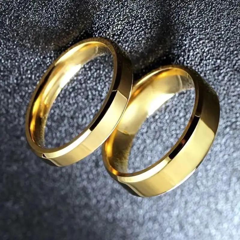 Anillos de pareja de acero inoxidable de color dorado unisex, alianzas de boda minimalistas, joyería de Navidad y Halloween, regalo para amantes