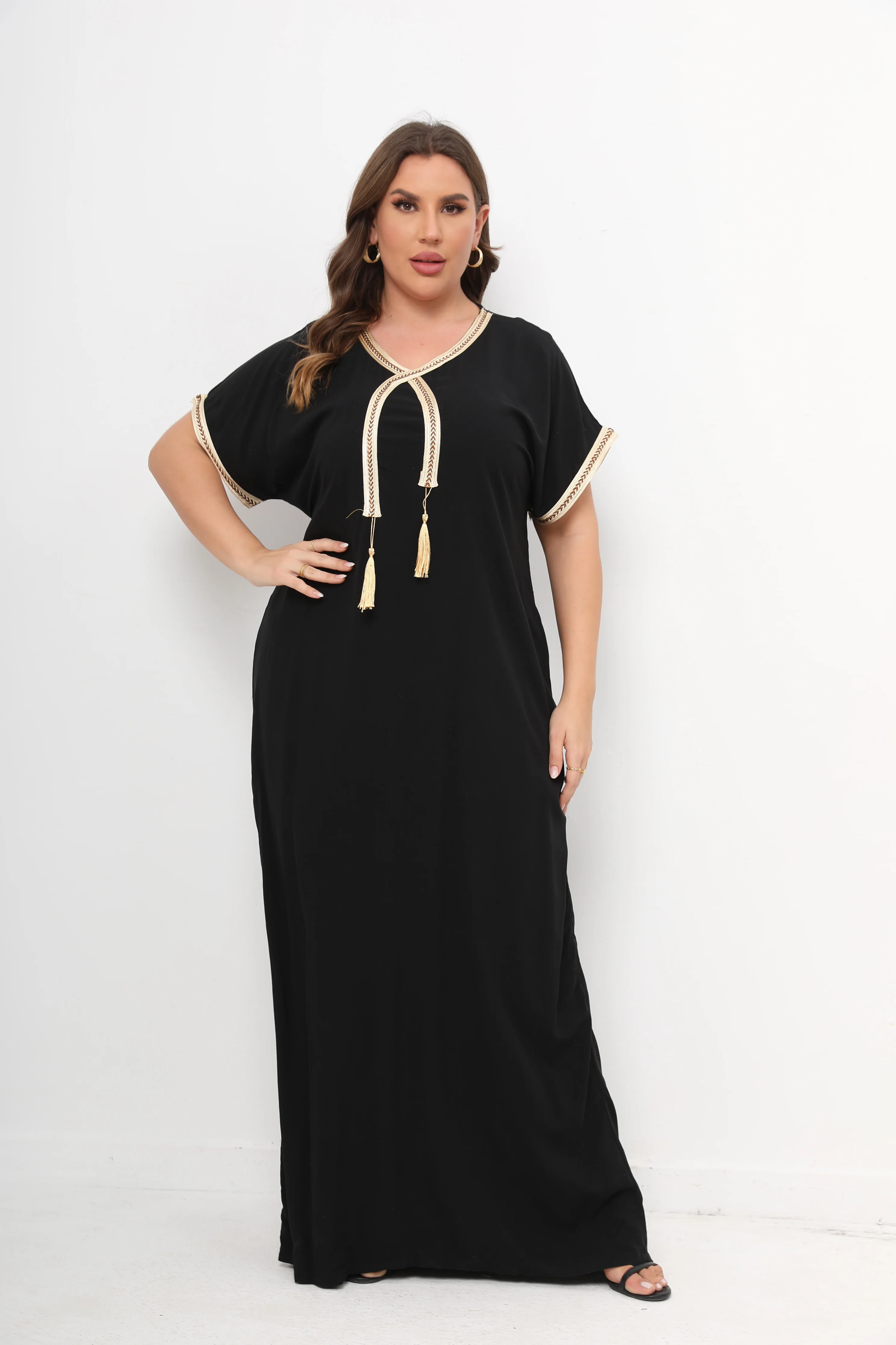 New Style African Abayas Plus Size Moroccan For Women 100% Cotton O-neck Jilbab Kaftan Loose Dress Short Sleeves Cover up