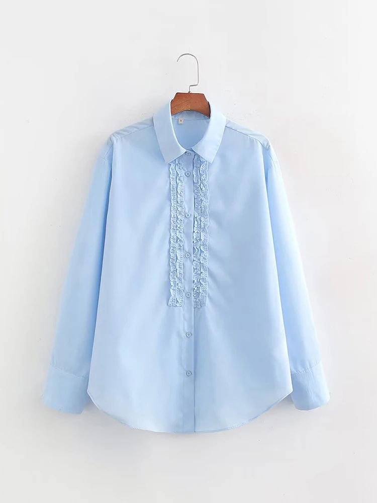 TRAF women\'s stacked decorative lapel shirt models casual fashion solid colour single-breasted poplin shirts women\'s clothing