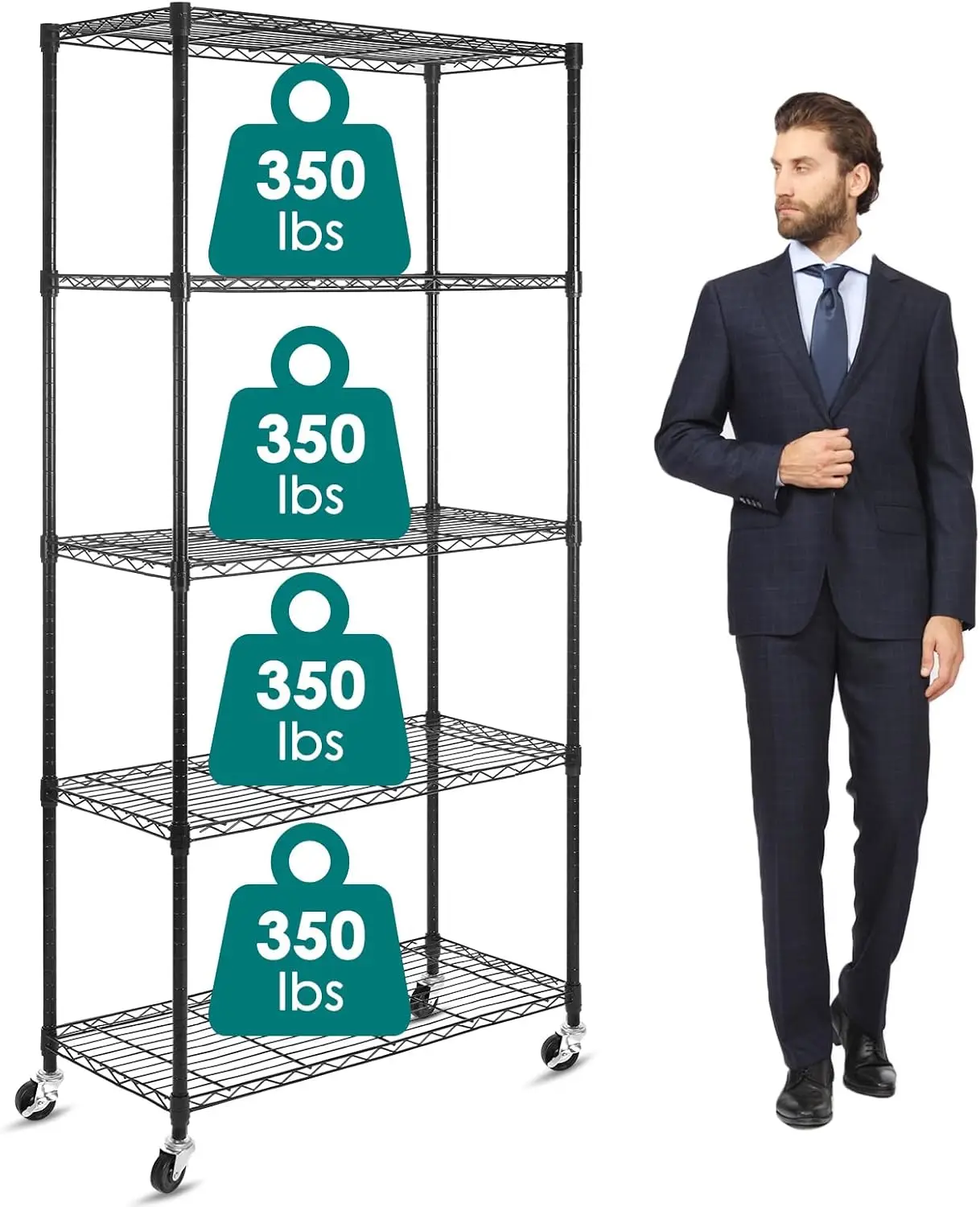 

5-Shelf Shelving Units On Wheels Casters, Adjustable Heavy Duty Metal Shelf Wire Storage Ra For Home Office Garage Kitchen