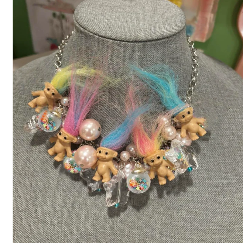 Hip-hop Creative Niche Movable Bear baby Pendant doll necklace Trend Female Couple Sweater Chain Female Gift Jewelry