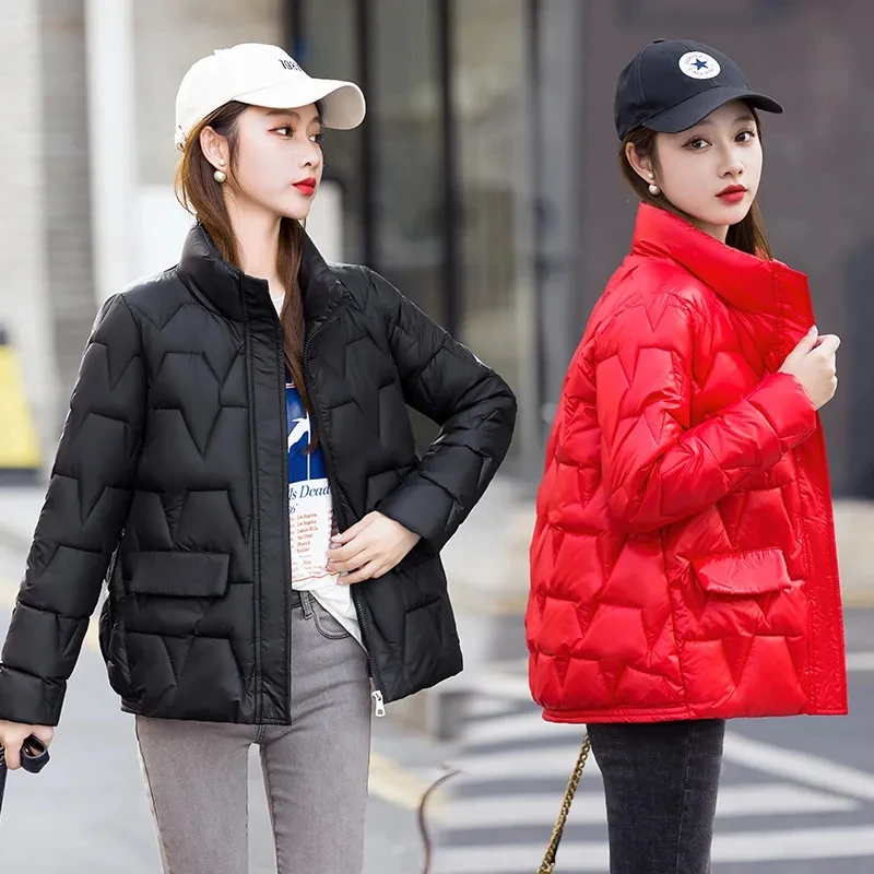 Down cotton Jacket Women Winter Stand Collar Parkas Solid Color  Outerwear Loose jacket Korean Puffer Fashion Warm Jacket Women