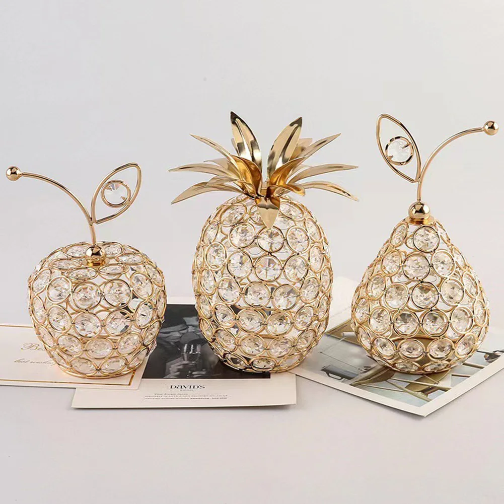 Creative Crystal Apple Ornaments Bling Rhinestone Pineapple Shape Miniatures Snow Pear Crafts Home Decoration Photography Props