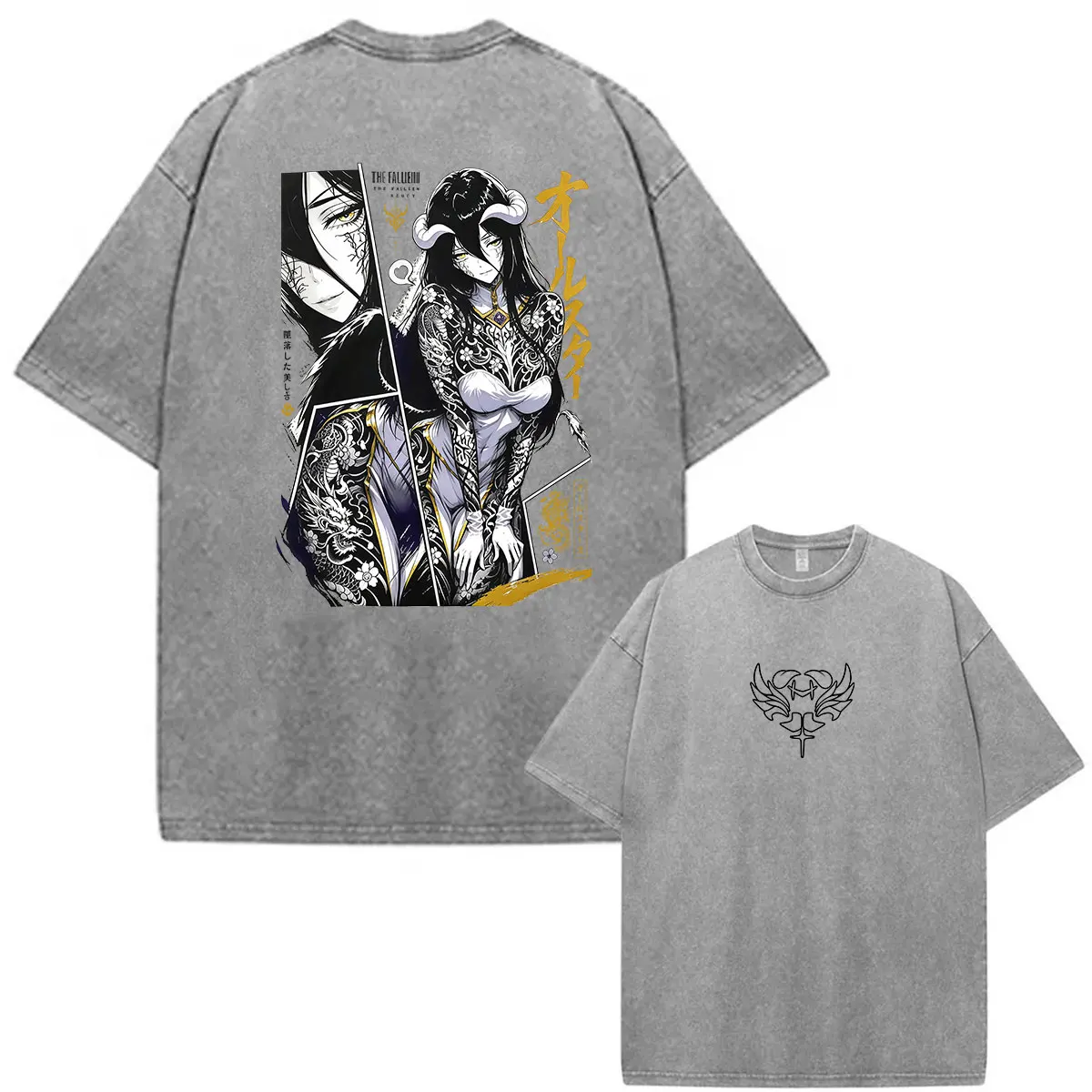 Vintage Washed Anime Albedo Overlord Graphic T Shirt Men Women's Manga Harajuku Fashion Short Sleeve T-shirt Japanese Streetwear