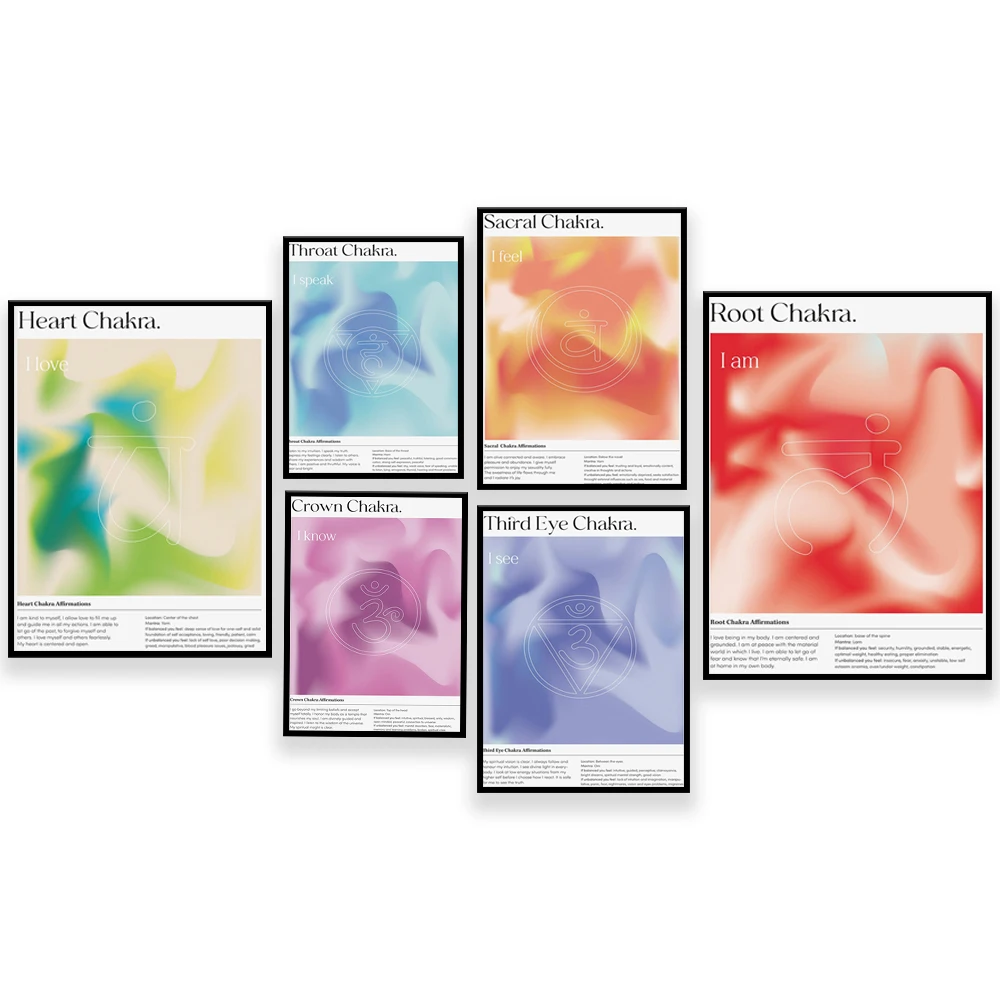 Chakra 7 Wall Art Print, Chakra Aura Color Art Poster, Root Chakra, Sacral Chakra Aesthetic Decorative Canvas Print Poster