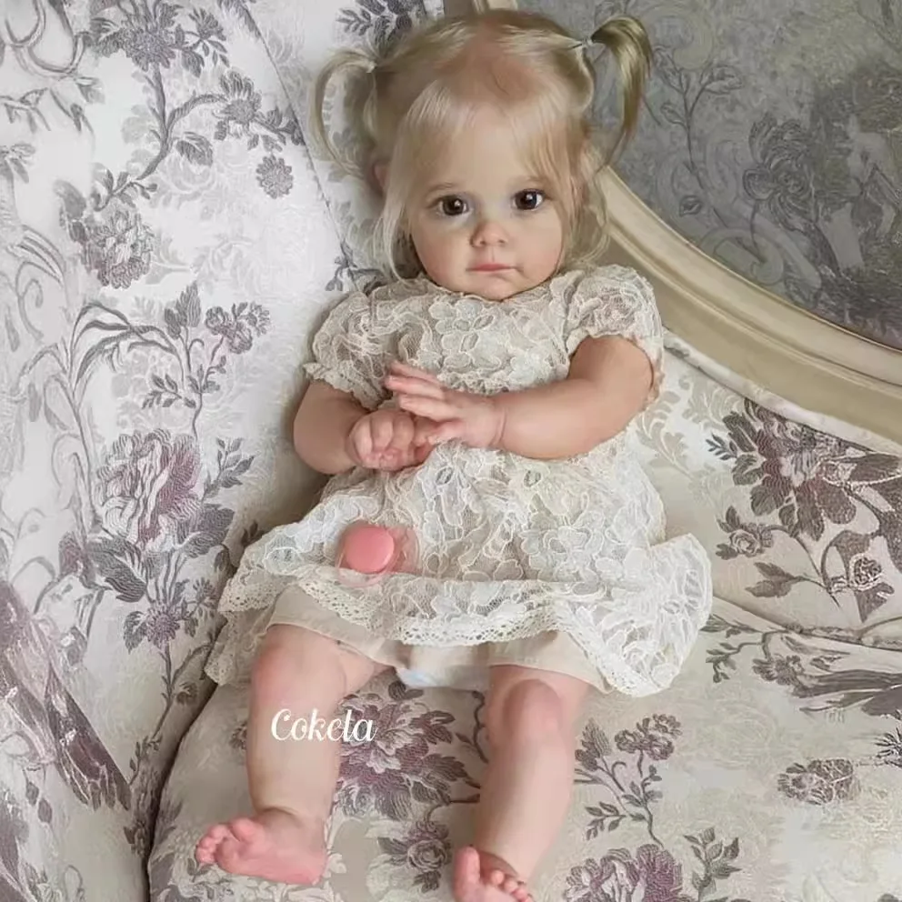 22-inch Vinyl Reborn Girl Doll | Best-Selling Edition, Golden Hair, White Princess Dress, Exquisite Eyes, Realistic Cute face