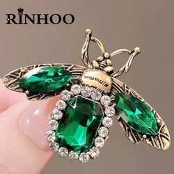 Rinhoo Vintage Green Rhinestone Bee Brooches For Women Luxury Zircon Bee Insect Metal Pins Exquisite Animal Corsage Jewelry Gift
