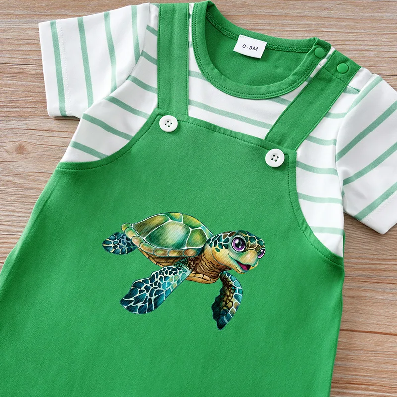 الوليد الطفل عطلة الصيف 2 قطع السلاحف الكرتون لطيف قصيرة الأكمام جولة الرقبة بذلة مريحة تنفس دائم مريحة P