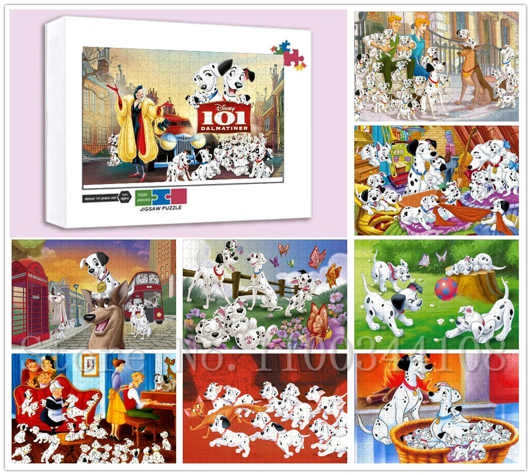 

One Hundred and One Dalmatians Jigsaw Puzzles 300/500/1000 PCS Disney Cartoon Movies Puzzles for Children Assemble Game Toys