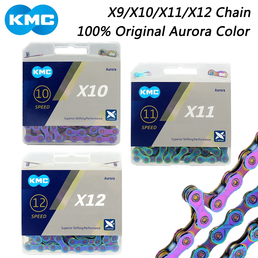 

KMC X9 X10 X11 X12 Road MTB Bike Chain Aurora Color Bicycle Chain for Shimano M4100 M5100 M6100 Original Bicycle Parts