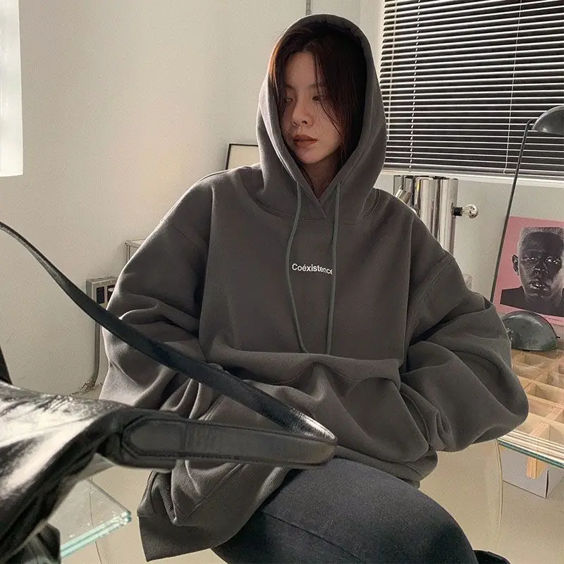 

Флисовая толстовка со шляпой, женские толстовки с принтом, зимние большие размеры, женские блокированные утолщенные эстетические толстовки в стиле панк, уникальный мягкий стиль