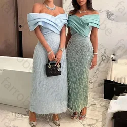 Customized Blue Luxury Beaded Tassel Sequins Mermaid Ankle Length Evening Dress Graduation Women's Dresses Elegant Long Woman