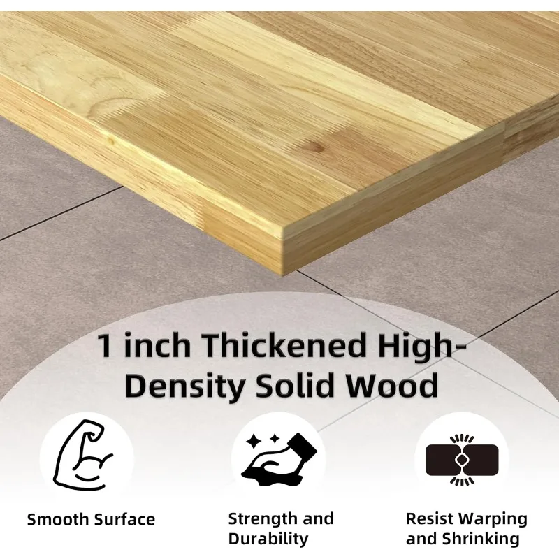 48" Solid Wood Work Bench, Adjustable Hight Workbench with Wheels, Heavy-Duty Worktable with Pegboard, Power Outlets, Workstatio