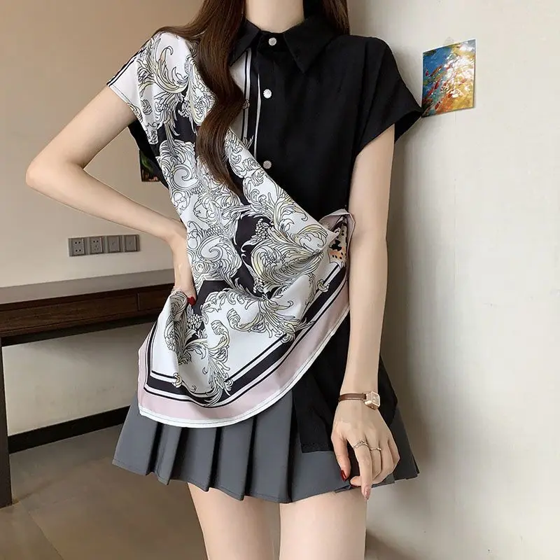 

Женская блузка с восточным принтом и асимметричным подолом, летний топ, легкая роскошная блуза 2026