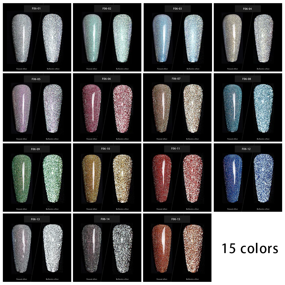 Vendeeni - Juego de 15 colores de esmalte de uñas en gel con purpurina y diamantes rotos para fiestas, esmalte de uñas con efecto discoteca, barniz brillante para decoración de uñas