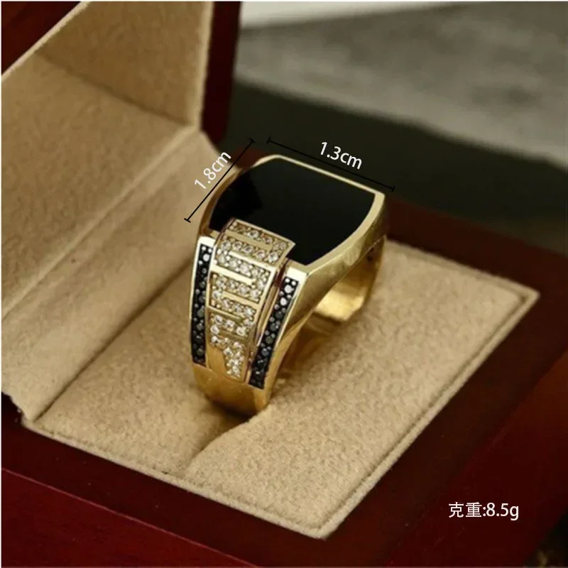 2024 Classic Men's Ring Fashion Metal Gold Color Inlaid Black Stone Zircon Punk Rings for Men Engagement Wedding Luxury  Jewelry