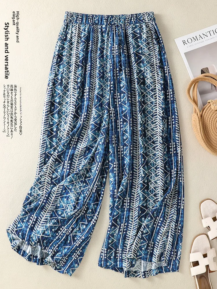 

High Waist Cotton Linen Wide Leg Pants Summer Striped Casual Trousers for plus Size Women Comfortable Loose Fit Straight Cut